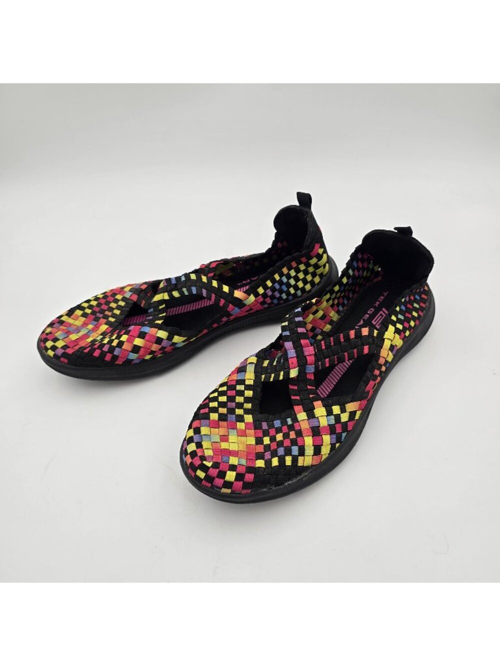 Tek Gear Women Woven Slip-On Flats Size 9 Black Multicolor Lightweight Pre-Owned